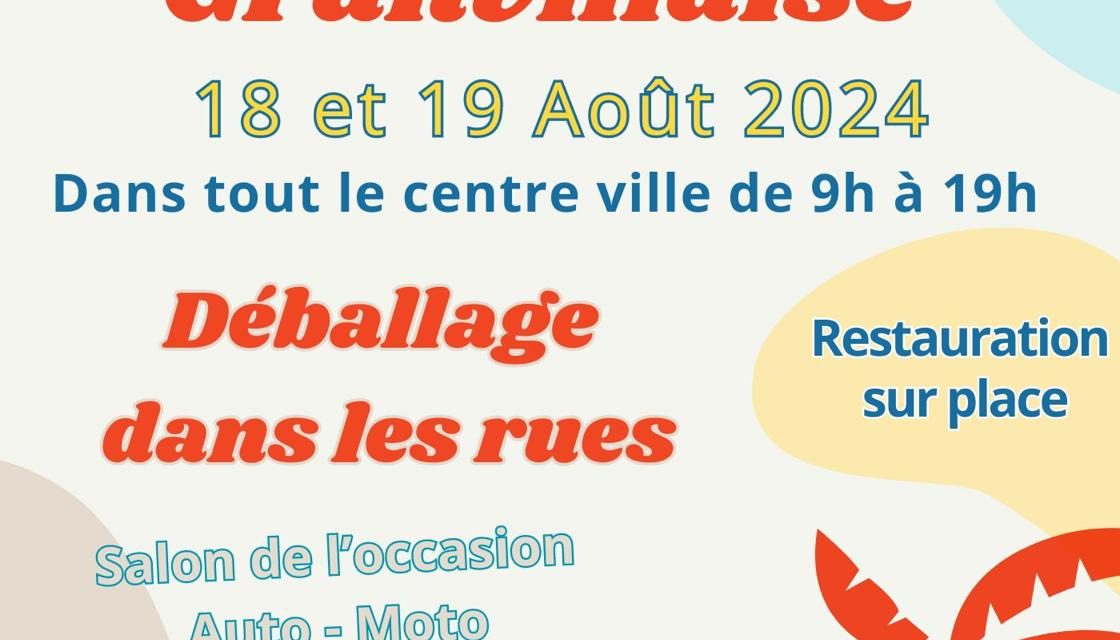 La grande braderie de Granville le dimanche 18 et le lundi 19 Août 2024 dans le centre ville qui sera pour l’occasion totalement piétonnier. Déballage de tous vos commerçants, produits locaux et artisanaux. Venez faire pleins de bonnes affaires !!! Restauration sur place.