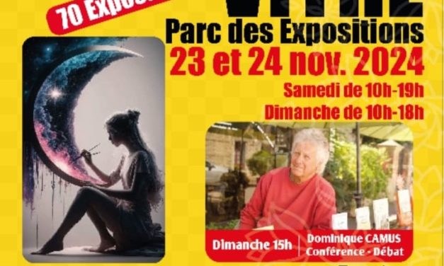 Salon du bien être et artisanat à Vitré au parc des expositions les 23 et 24 Novembre 2024. Nombreuses conférences. 70 exposants. Une spéciale gastronomie. De nombreuses idées cadeaux à découvrir sur place.