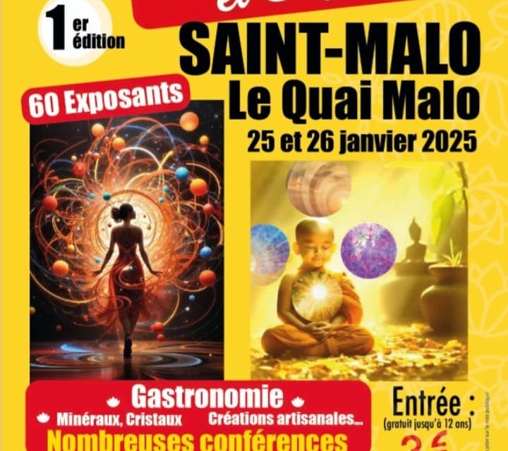 Salon du bien être et artisanat à St Malo (35) les 25 et 26 Janvier 2025 sur le Quai Malo. Pour cette première édition une spéciale gastronomie et de nombreuses conférences vous attendent.