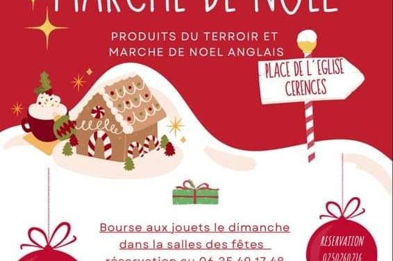 Marché de Noël samedi 30 Novembre et dimanche 1er Décembre 2024 à Cérences. Produits du Terroir, marché de Noël Anglais et présence du Père Noël.